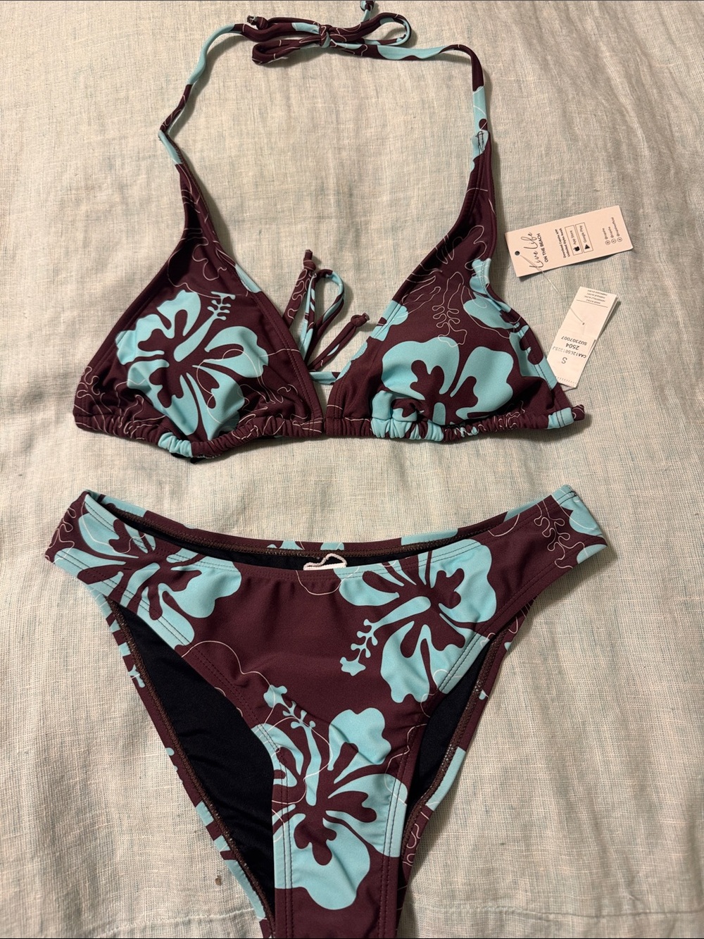 Cupshe Turquoise Floral Triangle Bikini in Brown and Turquoise